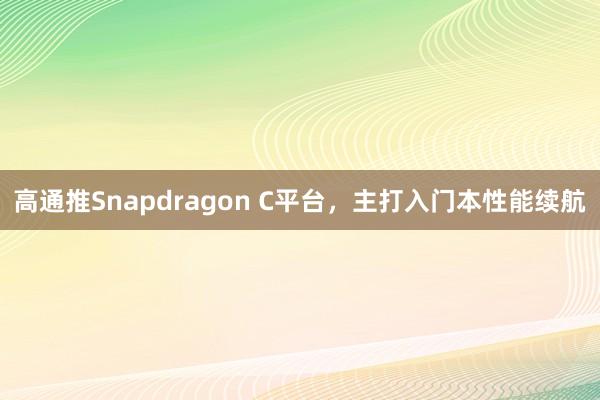 高通推Snapdragon C平台，主打入门本性能续航