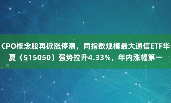 CPO概念股再掀涨停潮，同指数规模最大通信ETF华夏（515050）强势拉升4.33%，年内涨幅第一
