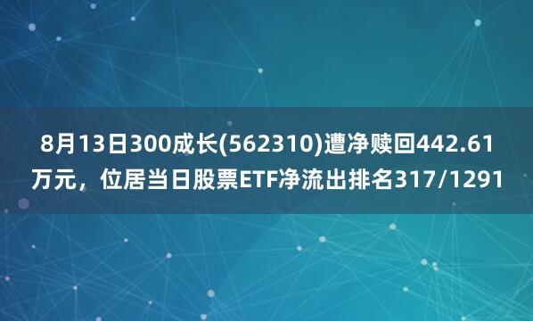 8月13日300成长(562310)遭净赎回442.61万元，位居当日股票ETF净流出排名317/1291