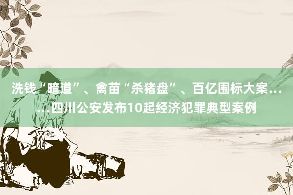 洗钱“暗道”、禽苗“杀猪盘”、百亿围标大案……四川公安发布10起经济犯罪典型案例
