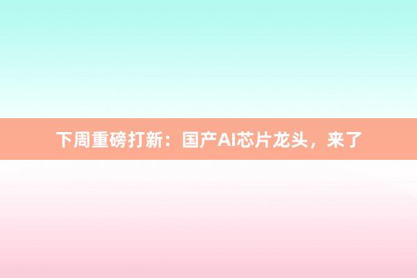 下周重磅打新：国产AI芯片龙头，来了
