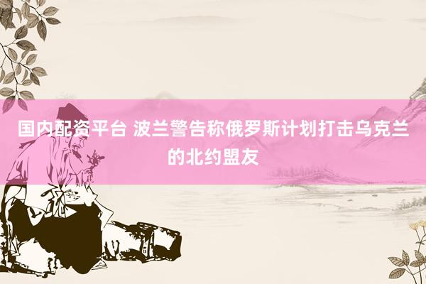 国内配资平台 波兰警告称俄罗斯计划打击乌克兰的北约盟友